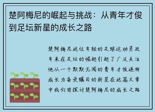 楚阿梅尼的崛起与挑战：从青年才俊到足坛新星的成长之路